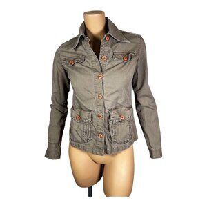 Element Military Shirt Shacket Women's XS Green Solid Long Pockets Twill Safari